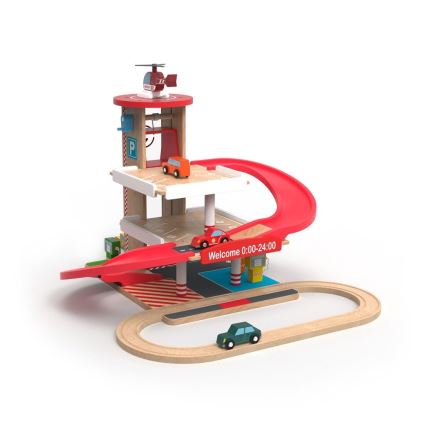 2Kids Toys - Garagem de madeira com pista de comboio