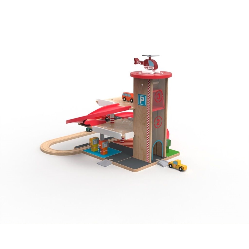 2Kids Toys - Garagem de madeira com pista de comboio