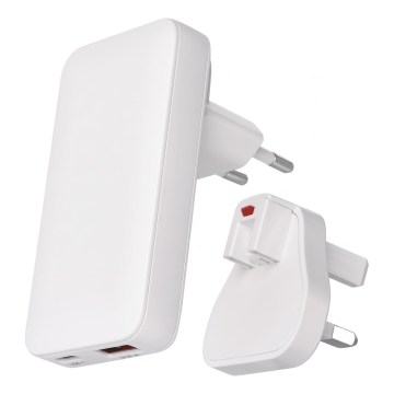 Adaptador de viagem USB GaN com plugues intercambiáveis 100–250 V