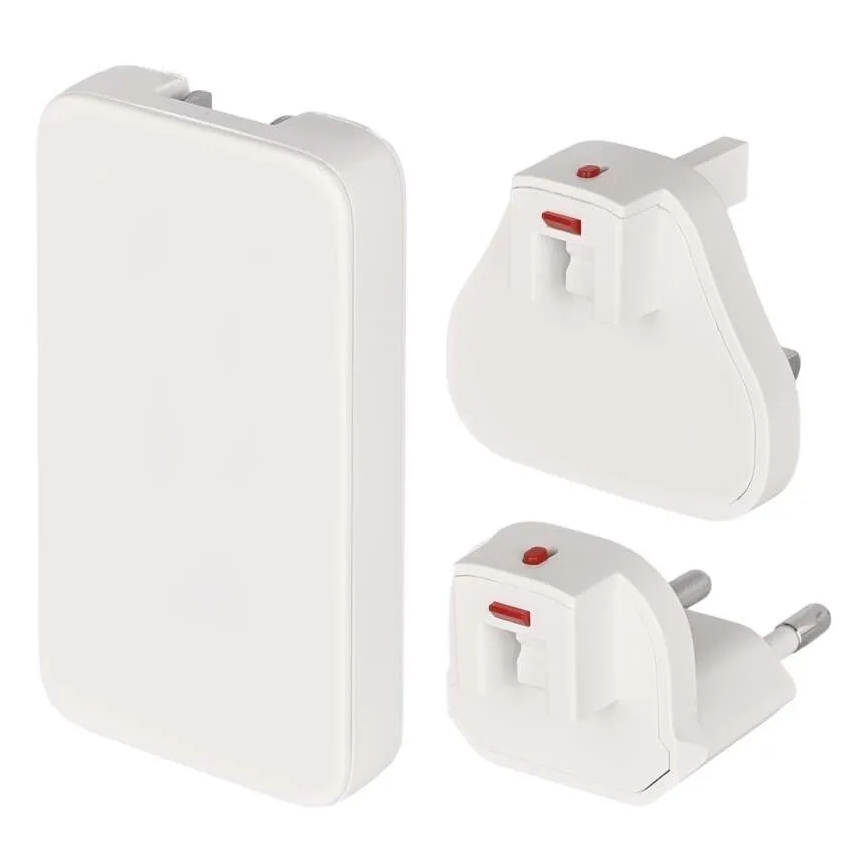 Adaptador de viagem USB GaN com plugues intercambiáveis 100–250 V