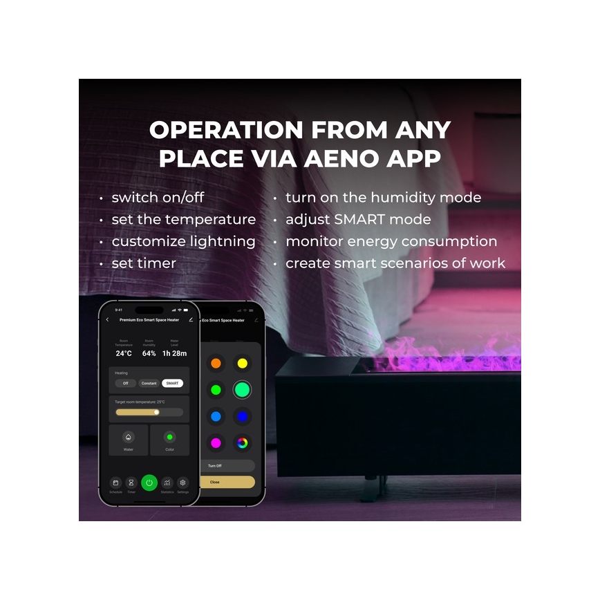 AENO - Aquecedor elétrico inteligente/convector 1000/2000 W preto