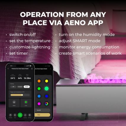 AENO - Aquecedor elétrico inteligente de resistência/convector 1000/2000W branco