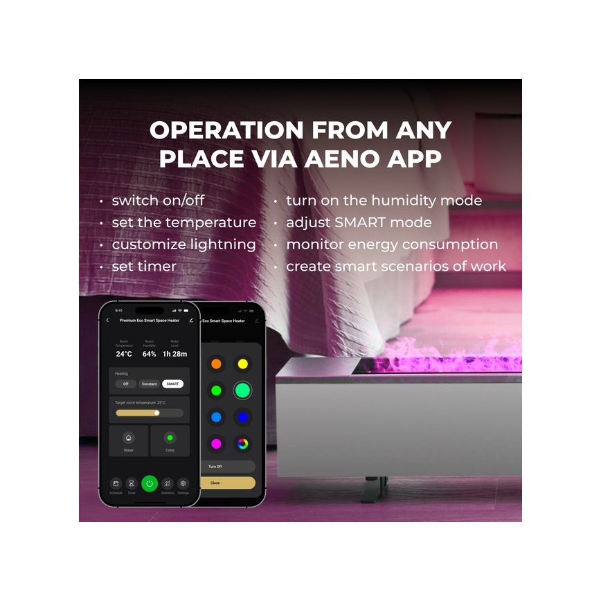 AENO - Aquecedor elétrico inteligente de resistência/convector 1000/2000W branco