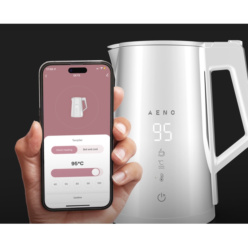 AENO - Chaleira eléctrica de fervura rápida com visor LED 1,7 l 2200W/230V branca