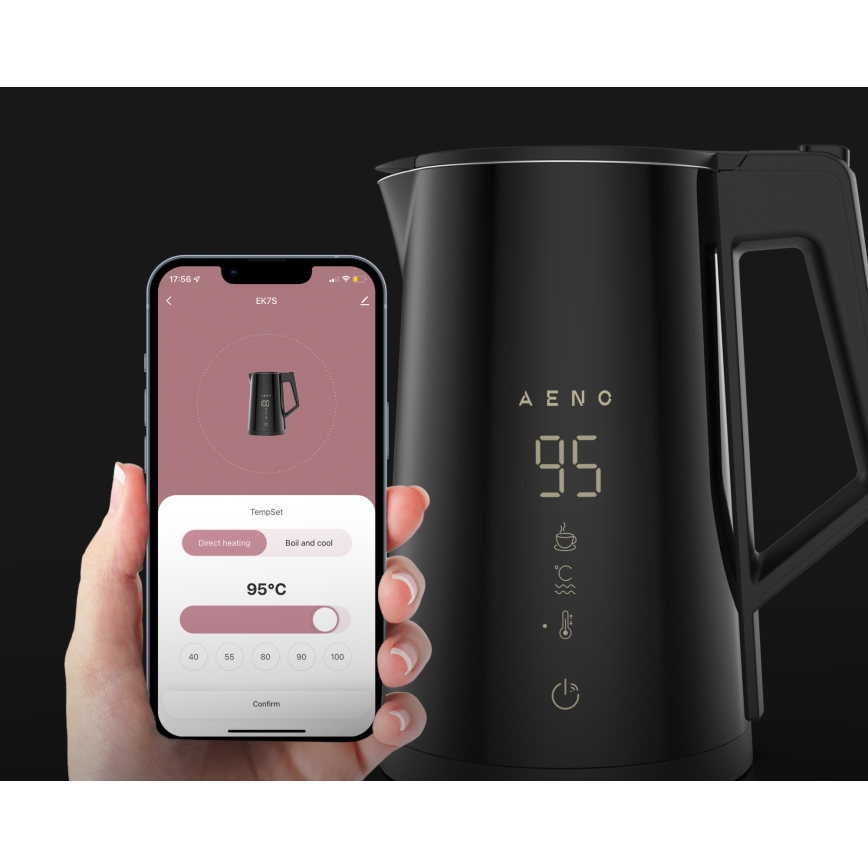 AENO - Chaleira elétrica inteligente com visor LED 1,7 l 2200W/230V preta