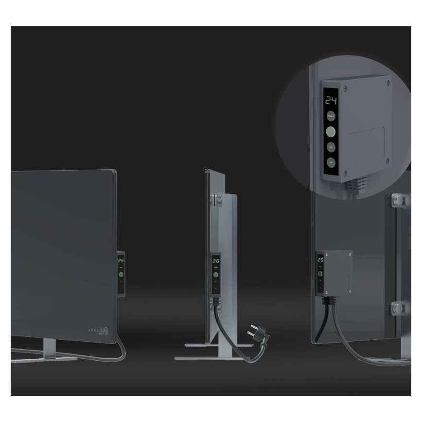 AENO - Painel elétrico de infravermelhos inteligente com LED ecrã 700W temporizador/termóstato IP44 Wi-fi cinzento