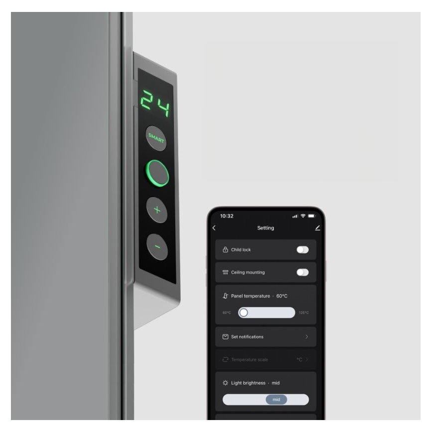 AENO - Painel elétrico de infravermelhos inteligente com LED ecrã 700W temporizador/termóstato IP44 Wi-fi cinzento