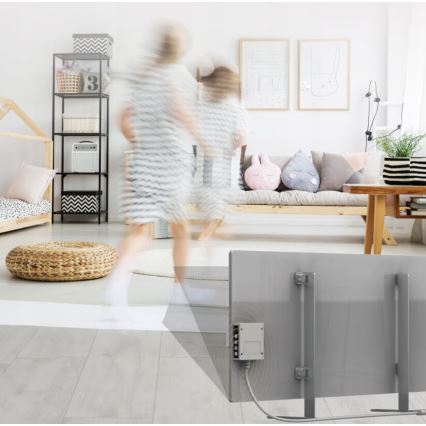 AENO - Painel elétrico de infravermelhos inteligente com LED ecrã 700W temporizador/termóstato IP44 Wi-fi cinzento