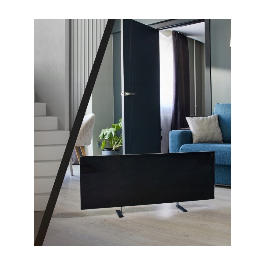 AENO - Painel elétrico de infravermelhos inteligente com ecrã LED 700W temporizador/termóstato IP44 Wi-fi preto