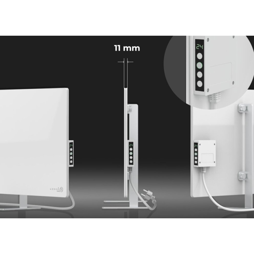 AENO - Painel elétrico de infravermelhos inteligente com LED ecrã 700W temporizador/termóstato IP44 Wi-fi branco