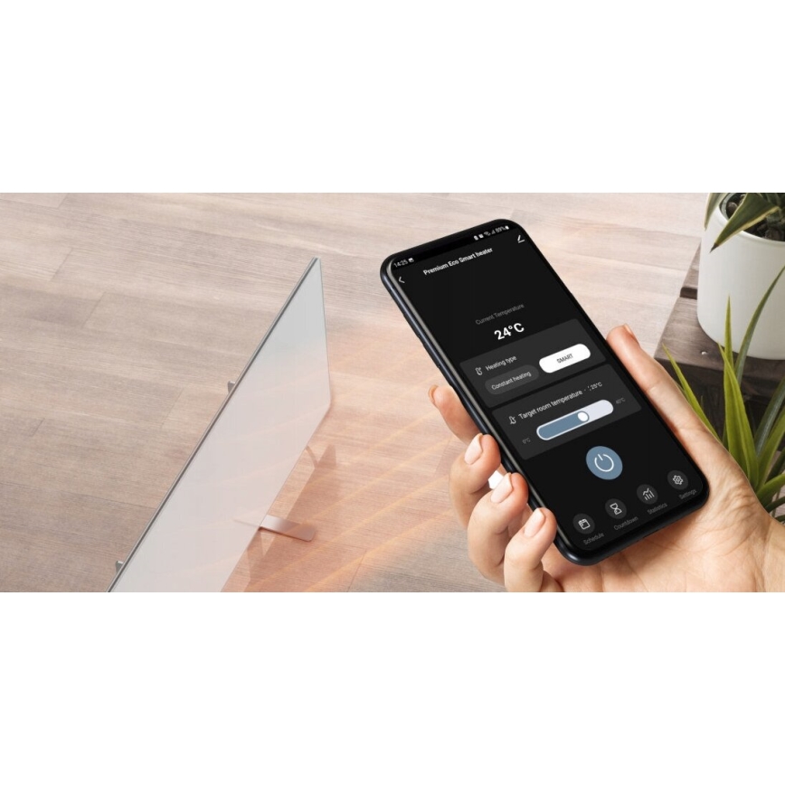 AENO - Painel elétrico de infravermelhos inteligente com LED ecrã 700W temporizador/termóstato IP44 Wi-fi branco