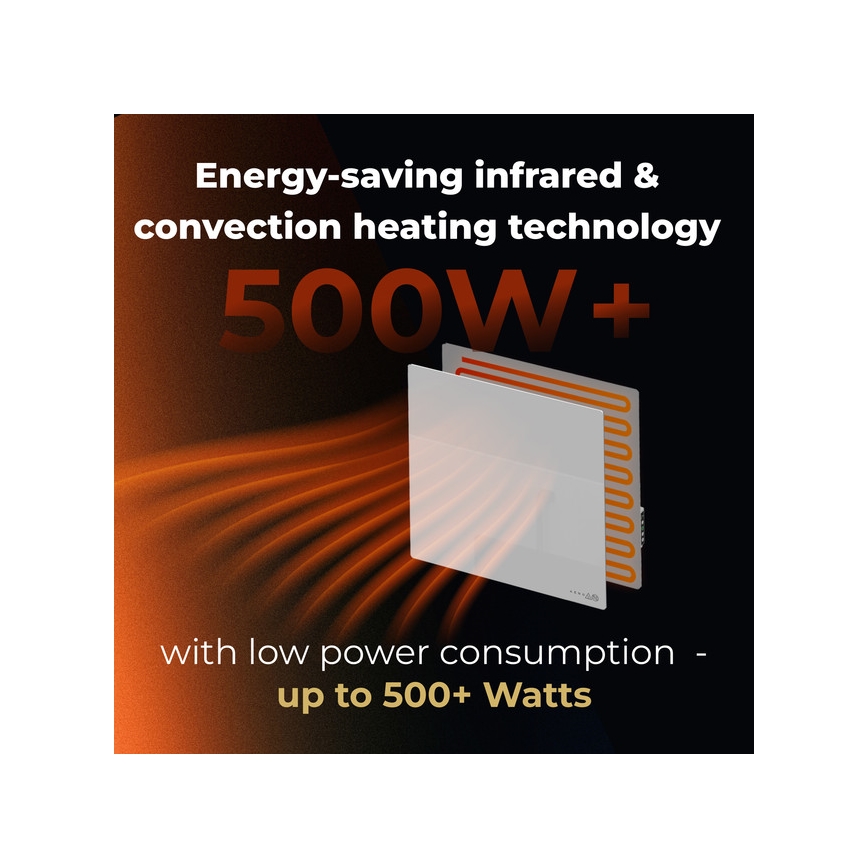 AENO - Painel infravermelho elétrico inteligente 500W temporizador/termostato Wi-Fi branco