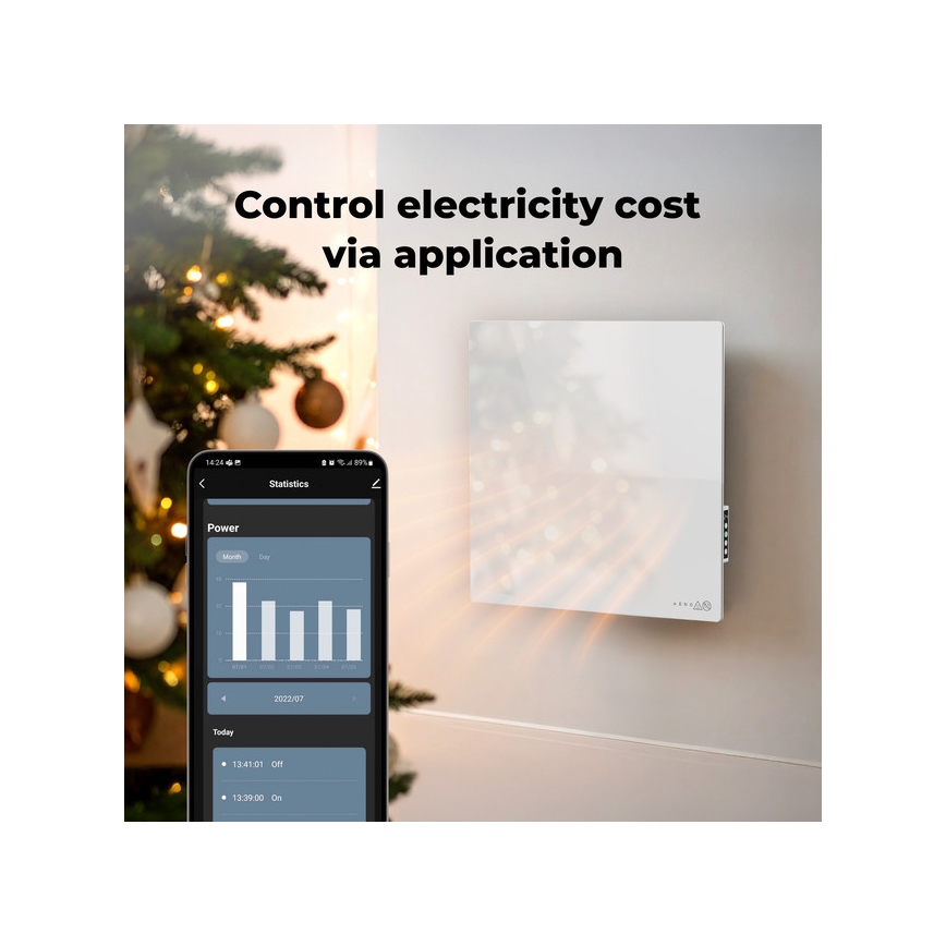 AENO - Painel infravermelho elétrico inteligente 500W temporizador/termostato Wi-Fi branco