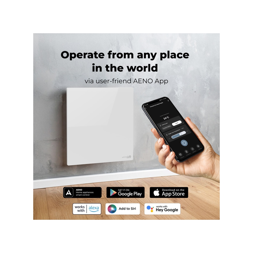 AENO - Painel infravermelho elétrico inteligente 500W temporizador/termostato Wi-Fi branco