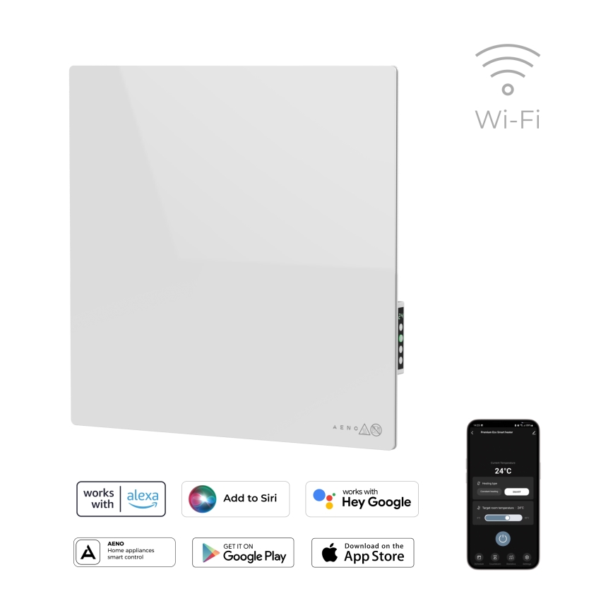 AENO - Painel infravermelho elétrico inteligente 500W temporizador/termostato Wi-Fi branco