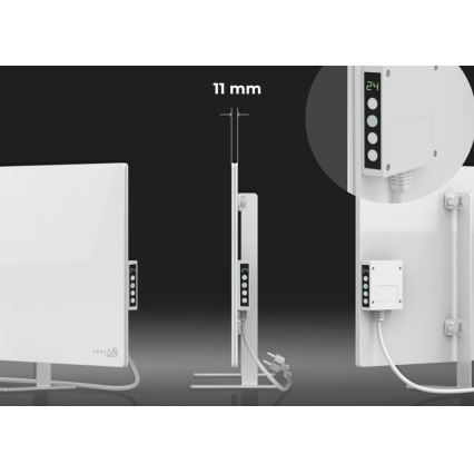 AENO - Painel infravermelho elétrico inteligente com ecrã LED 700W, temporizador/termostato, IP44, Wi‑Fi, branco