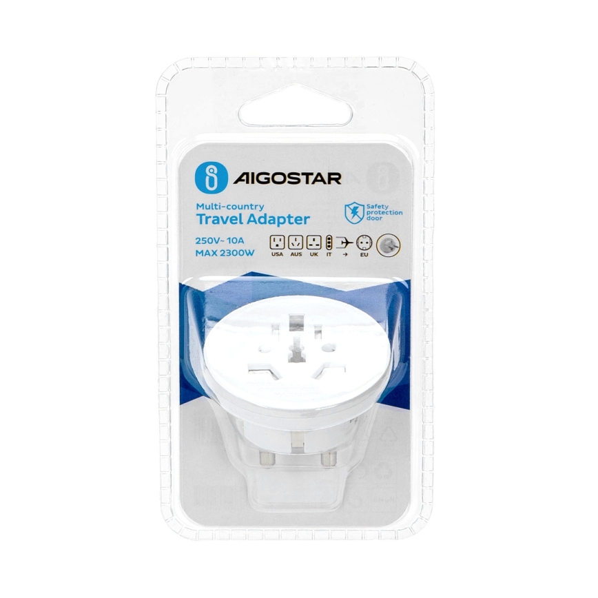 Aigostar - Adaptador de viagem para a UE, branco