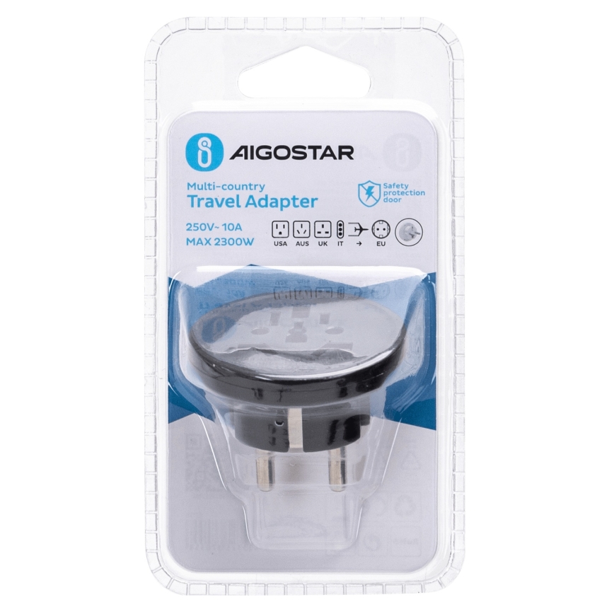 Aigostar - Adaptador de viagem para a UE preto