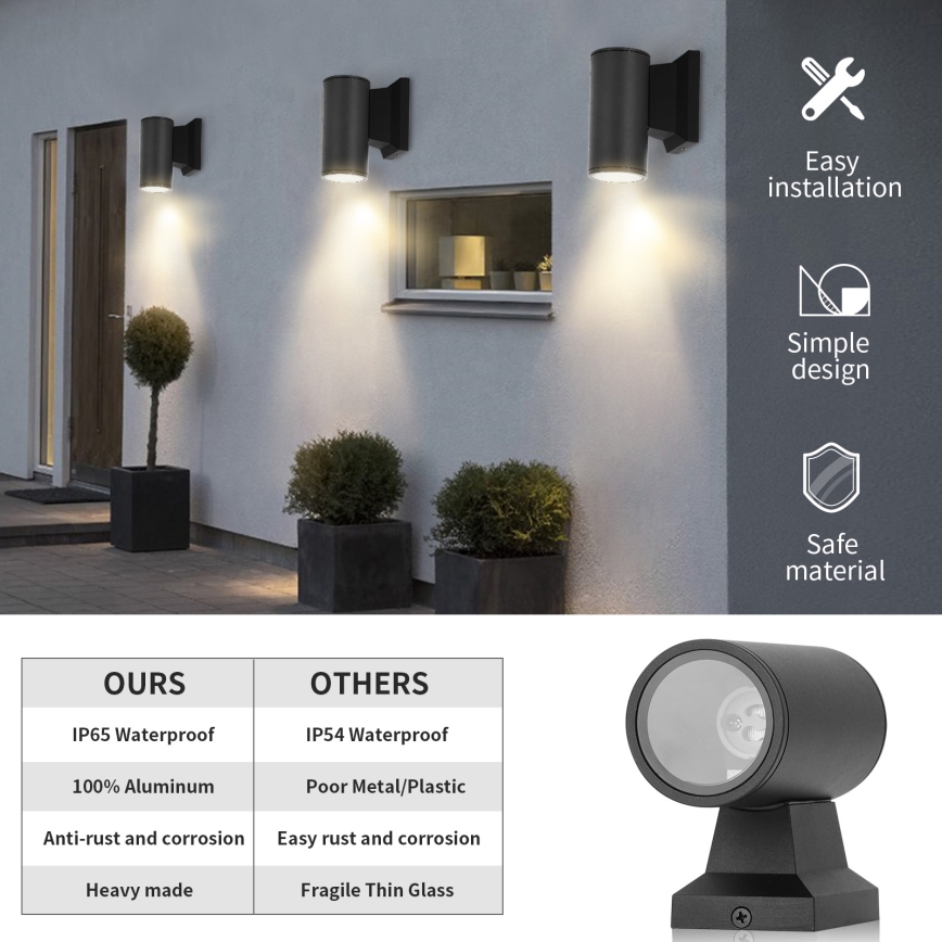 Aigostar - Aplique de parede exterior 1xGU10/230V IP65 preto redondo