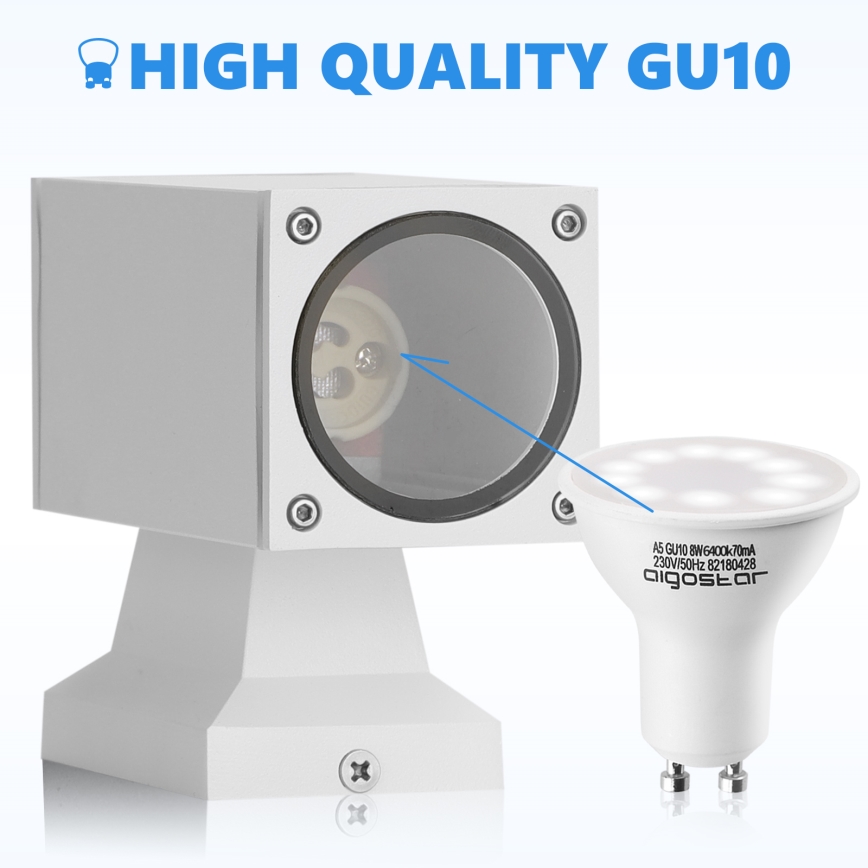Aigostar - Aplique de parede para exterior 2xGU10/230V IP65 branco quadrado