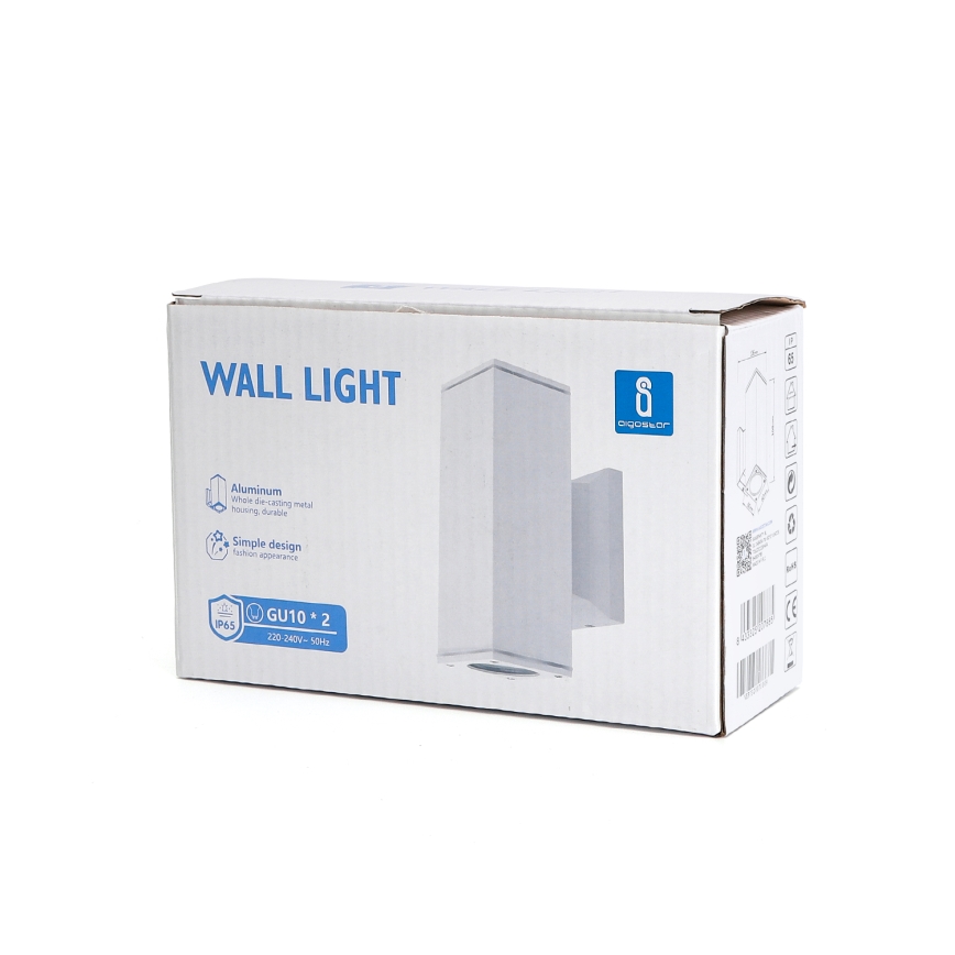 Aigostar - Aplique de parede para exterior 2xGU10/230V IP65 branco quadrado