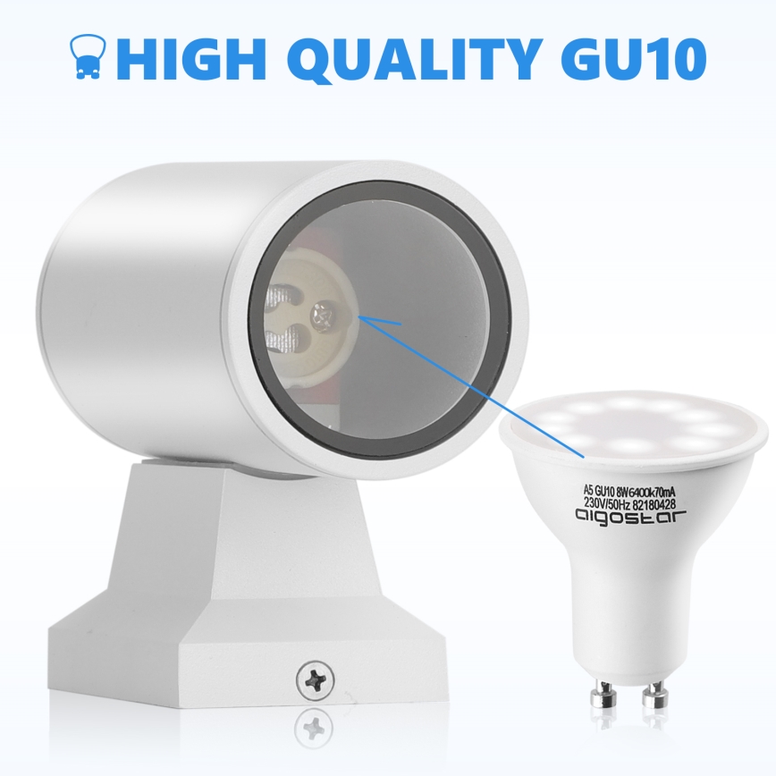Aigostar - Aplique de parede para exterior 2xGU10/230V IP65 branco redondo