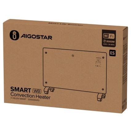 Aigostar - Convector eléctrico inteligente com ecrã LCD ECO/1000/2000W Wi-Fi