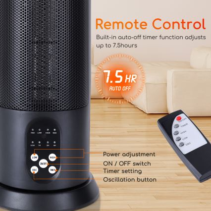 Aigostar - Aquecedor elétrico 1500W/230V com controlo remoto