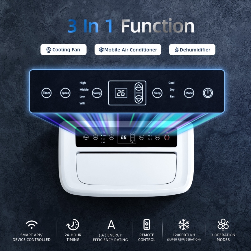 Aigostar - Ar condicionado portátil inteligente 1337W/230V 12000 BTU Wi-Fi branco + controlo remoto