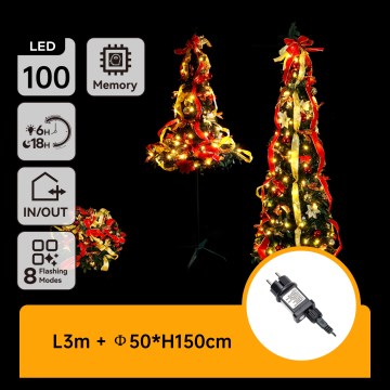 Aigostar - Árvore de Natal LED para exterior, 100 LEDs, 1,5 m, IP44, vermelho/dourado, branco quente