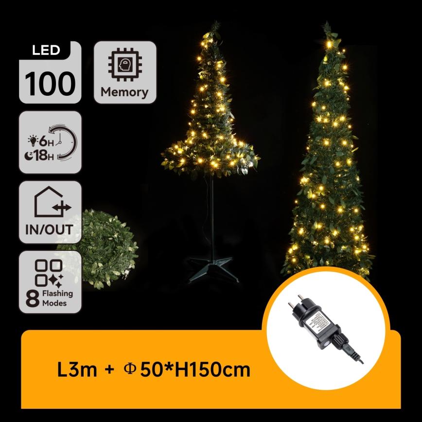 Aigostar - Árvore de Natal LED para exterior 100 LEDs 1,5m IP44 verde, luz branca quente