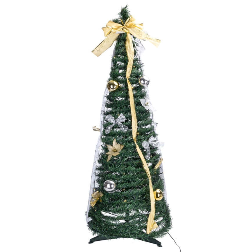 Aigostar - Árvore de Natal LED para exterior 100 LEDs 1,5 m IP44 branco/dourado, branco quente