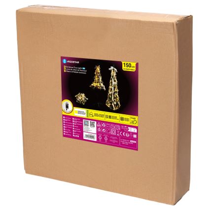 Aigostar - Árvore de Natal LED para exterior 150 LEDs 1,8 m IP44 branco/dourado, branco quente