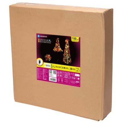 Aigostar - Árvore de Natal LED para exterior 150 LEDs 1,8m IP44 vermelho/dourado branco quente