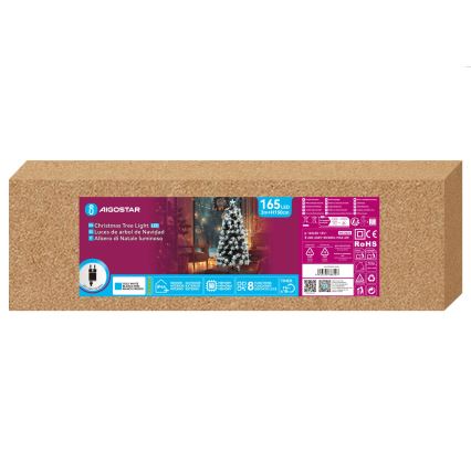 Aigostar - Árvore de Natal LED para exterior 165xLED/8 funções 1,5 m IP44 branco frio