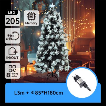 Aigostar - Árvore de Natal LED para exterior 205 LEDs/8 funções 1,8 m IP44 branco frio