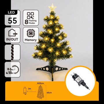 Aigostar - Árvore de Natal LED para exterior 55 LEDs / 8 funções 0,6 m IP44 branco quente