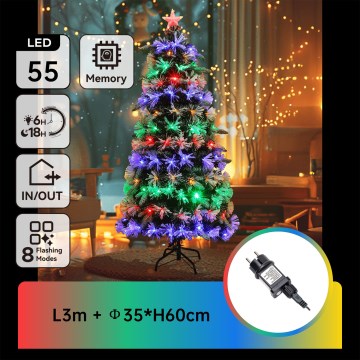 Aigostar - Árvore de Natal LED para exterior 55 LEDs/8 funções 0,6 m IP44 multicolorido