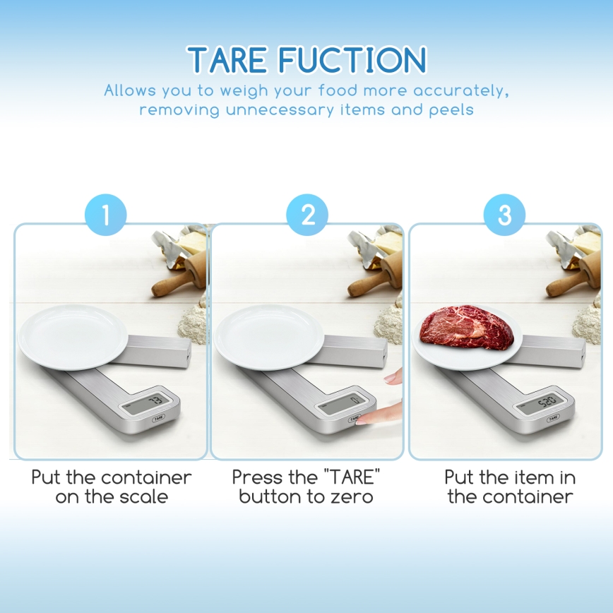 Aigostar - Balança de cozinha dobrável 5kg cromo fosco