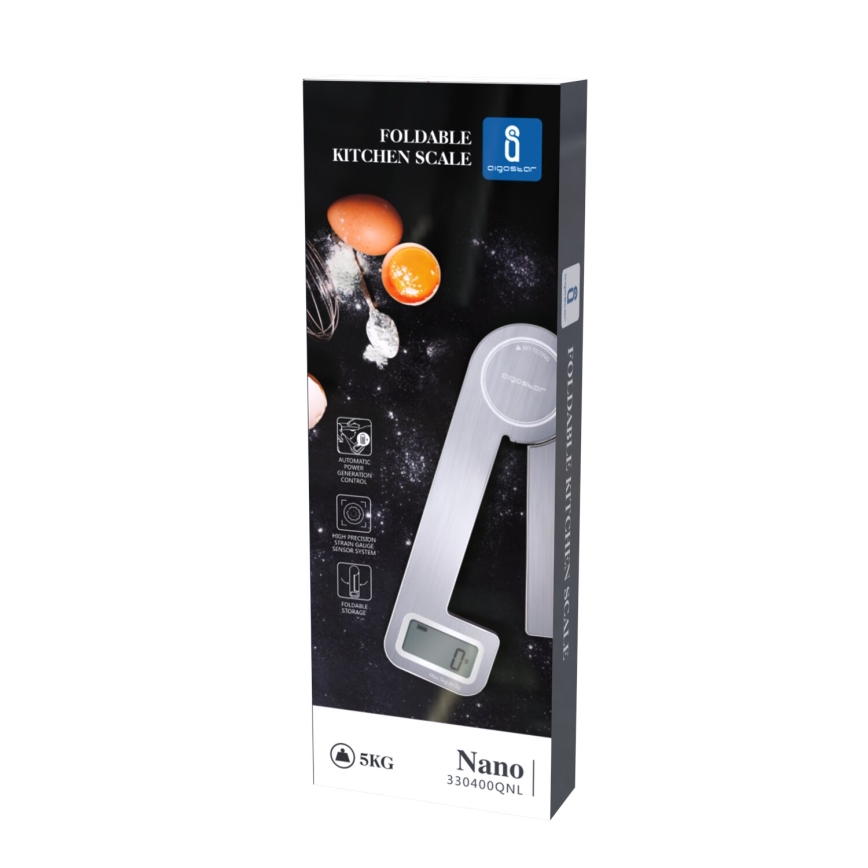 Aigostar - Balança de cozinha dobrável 5kg cromo fosco