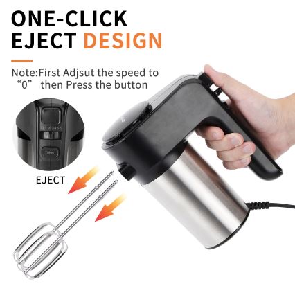 Aigostar - Batedeira portátil 300W/230V preto/cromado mate