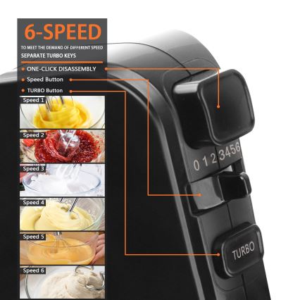 Aigostar - Batedeira portátil 300W/230V preto/cromado mate