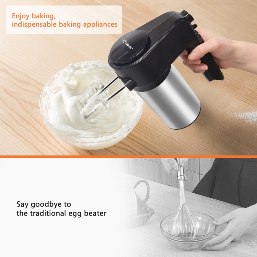 Aigostar - Batedeira portátil 300W/230V preto/cromado mate