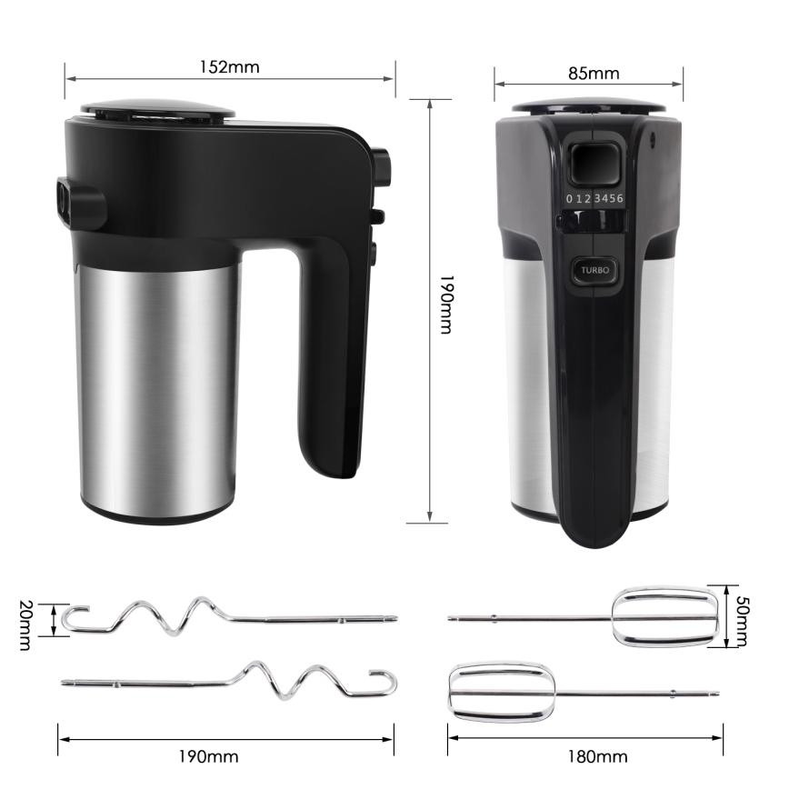 Aigostar - Batedeira portátil 300W/230V preto/cromado mate