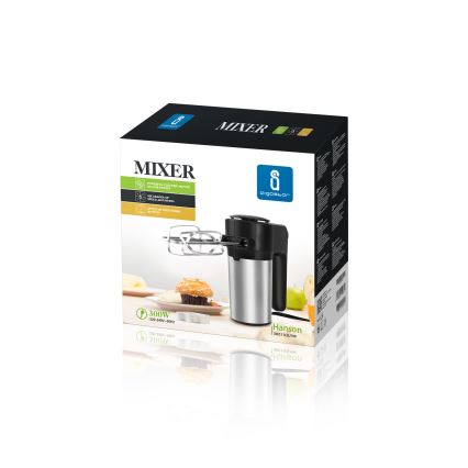 Aigostar - Batedeira portátil 300W/230V preto/cromado mate