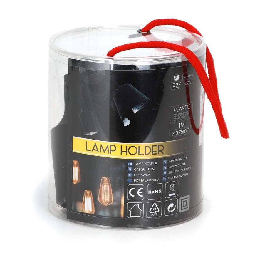 Aigostar - Cabo de alimentação 1xE27/60W/250V preto