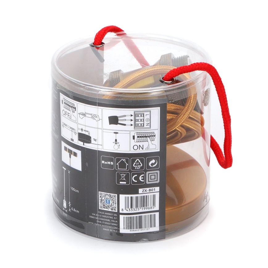 Aigostar - Cabo de carregamento 1xE27/60W/230V dourada