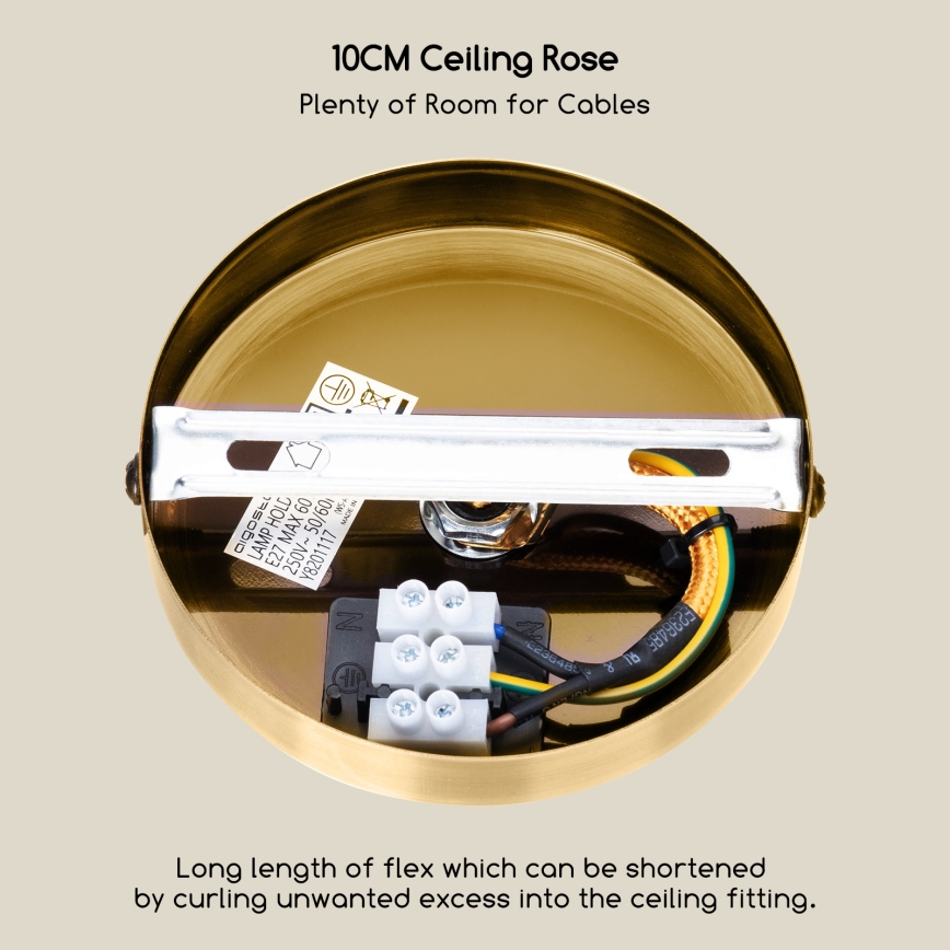 Aigostar - Cabo de carregamento 1xE27/60W/230V dourada