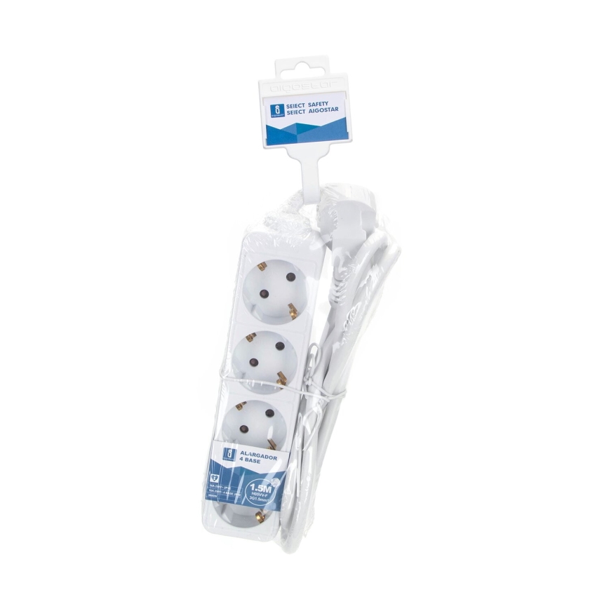 Aigostar - Cabo de extensão 4Z Tipo F 1,5m branco SCHUKO