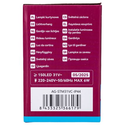 Aigostar - LED Guirlanda para exterior 150xLED/6W/230V/8 funções 1,5x1m IP44 branco frio + controlo remoto